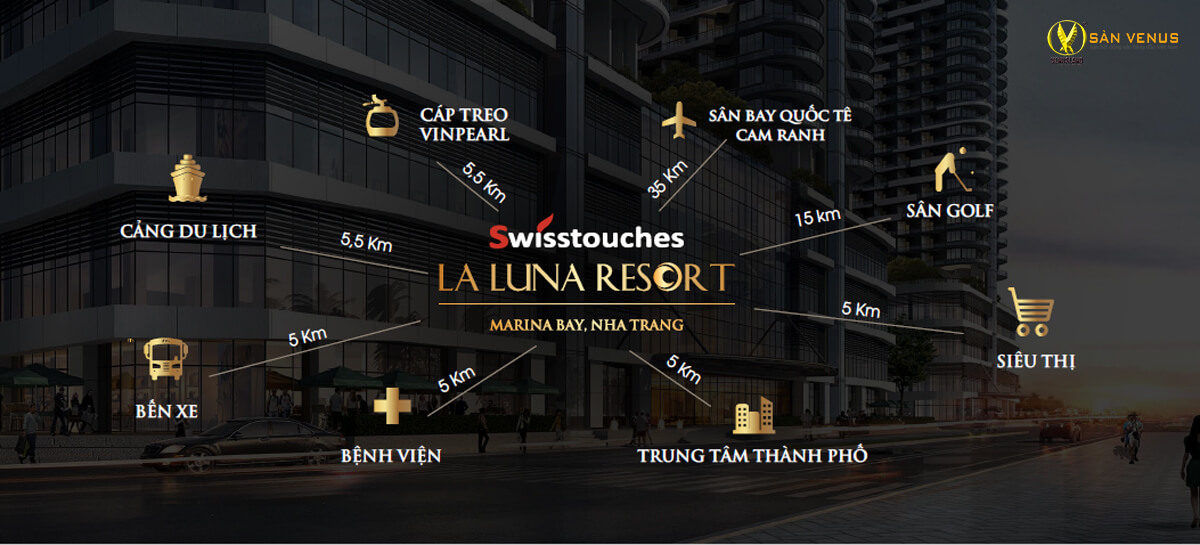 Swisstouches La Luna Resort Nha Trang được triển khai trên vị trí đắc địa tại Vịnh Nha Trang
